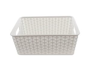 ybm home medium plastic rattan storage box basket organizer, small – white – 1 pack