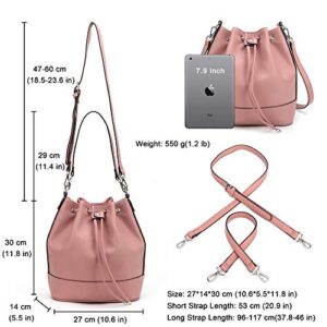 AFKOMST Bucket Bags and Purses For Women Drawstring Hobo and Shoulder Handbags with 2 Detachable Straps