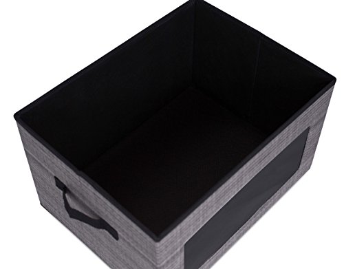 Internet's Best Storage Box with Window - Durable Storage Bin Basket Containers with Lids and Handles - Clothes Nursery Toys Organizer - Grey