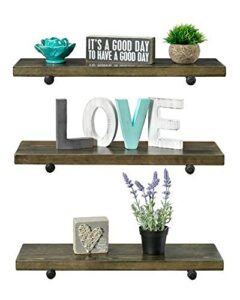 mark one home goods 3 tier wood shelves with black pipe brackets (walnut, 3 tier)