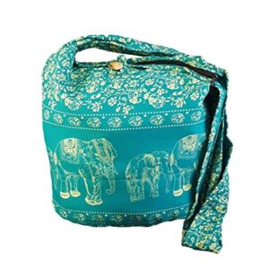 BTP! Elephant Sling Crossbody Shoulder Bag Purse Hippie Hobo Thai Cotton Gypsy Bohemian Teal Small ME12