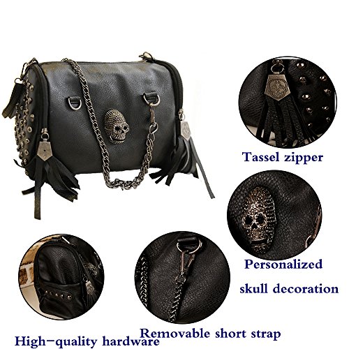 FiveloveTwo Personality Skull Women Top Handle Shoulder Bag Satchel Tote Purse Fashion Vintage Middle Bag Black