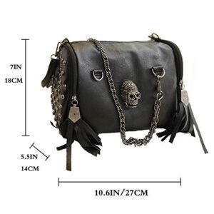 FiveloveTwo Personality Skull Women Top Handle Shoulder Bag Satchel Tote Purse Fashion Vintage Middle Bag Black