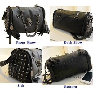 FiveloveTwo Personality Skull Women Top Handle Shoulder Bag Satchel Tote Purse Fashion Vintage Middle Bag Black