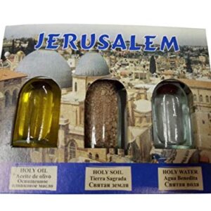 Bethlehem Gifts TM 3 in 1 Holy Land Collection Holy Jordan River Water, Jerusalem Soil, Bethlehem Olive Oil