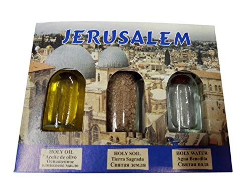 Bethlehem Gifts TM 3 in 1 Holy Land Collection Holy Jordan River Water, Jerusalem Soil, Bethlehem Olive Oil