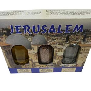 Bethlehem Gifts TM 3 in 1 Holy Land Collection Holy Jordan River Water, Jerusalem Soil, Bethlehem Olive Oil