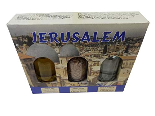 Bethlehem Gifts TM 3 in 1 Holy Land Collection Holy Jordan River Water, Jerusalem Soil, Bethlehem Olive Oil