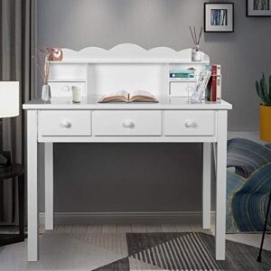 funkoco home office furniture writing desk,computer work station with detachable hutch,5 drawers(white)