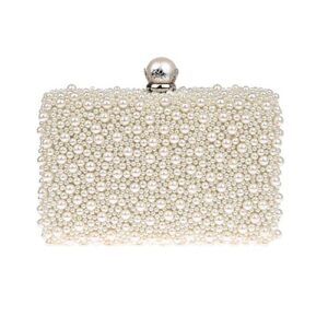 zakia womens faux pearl beaded evening clutch bag bridal wedding handbag party embedded frame purse (cream white)