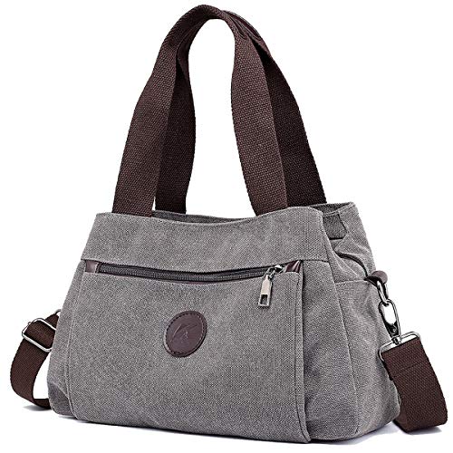 DOURR Hobo Handbags Canvas Crossbody Bag for Women, Multi Compartment Tote Purse Bags (Gray - Medium)