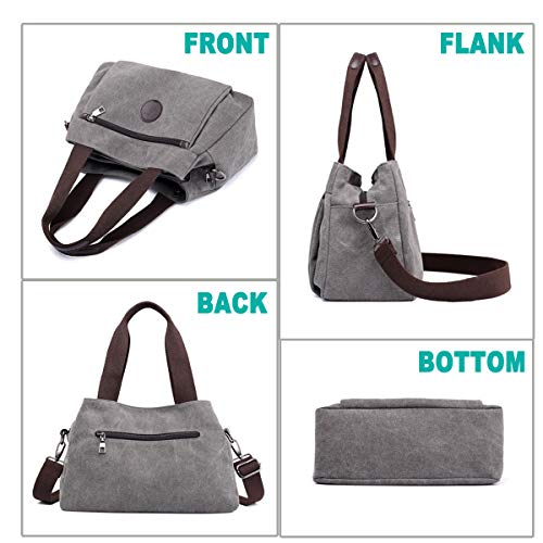 DOURR Hobo Handbags Canvas Crossbody Bag for Women, Multi Compartment Tote Purse Bags (Gray - Medium)