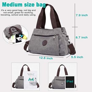 DOURR Hobo Handbags Canvas Crossbody Bag for Women, Multi Compartment Tote Purse Bags (Gray - Medium)