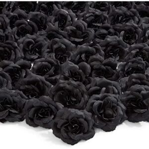 50 pack artificial black roses, 3 inch stemless silk flowers for wall decorations, wedding receptions, faux bouquets, spring decor, diy arts and crafts projects