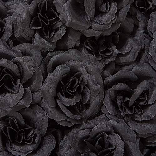 50 Pack Artificial Black Roses, 3 Inch Stemless Silk Flowers for Wall Decorations, Wedding Receptions, Faux Bouquets, Spring Decor, DIY Arts and Crafts Projects