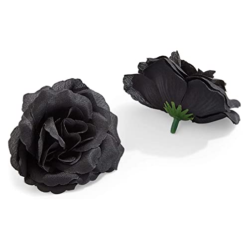 50 Pack Artificial Black Roses, 3 Inch Stemless Silk Flowers for Wall Decorations, Wedding Receptions, Faux Bouquets, Spring Decor, DIY Arts and Crafts Projects