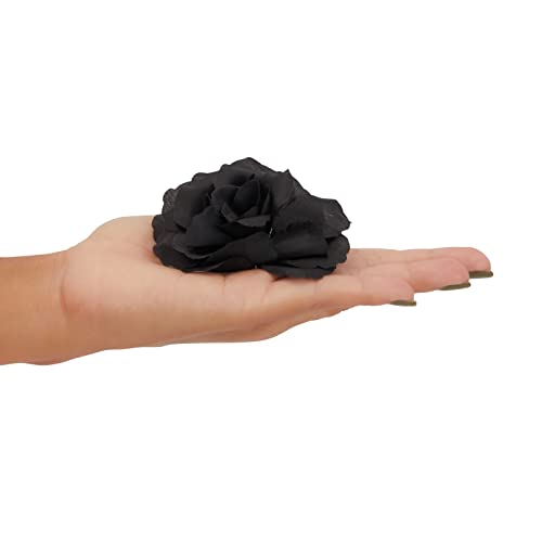 50 Pack Artificial Black Roses, 3 Inch Stemless Silk Flowers for Wall Decorations, Wedding Receptions, Faux Bouquets, Spring Decor, DIY Arts and Crafts Projects