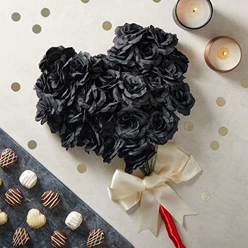 50 Pack Artificial Black Roses, 3 Inch Stemless Silk Flowers for Wall Decorations, Wedding Receptions, Faux Bouquets, Spring Decor, DIY Arts and Crafts Projects