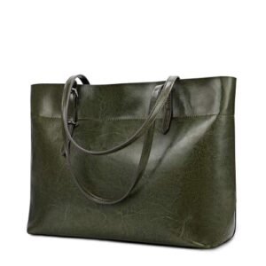 kattee vintage genuine leather tote shoulder bag for women satchel handbag with top handles (1-green)