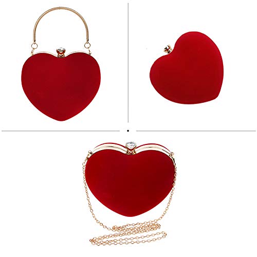 Rebecca Women Girls Heart Shape Handbag Evening Party Tote Purse (Red)