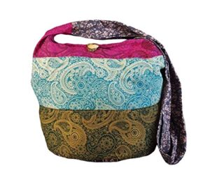 btp! thai cotton hippie hobo sling crossbody bag eco friendly shopping bag paisley print large (patchwork random colors pwp)