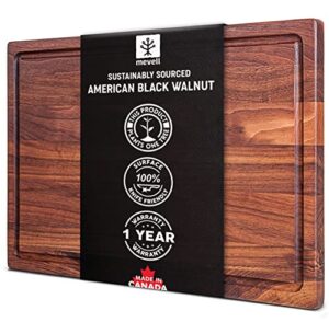 mevell walnut wood cutting board for kitchen, reversible wooden chopping board with juice grooves, made in canada (walnut, 17x11x0.75)
