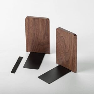 Muso Wood Book Ends for Shelves, Non-Slip Bookends, Heavy Duty Wooden Bookend Support for Books and Movies (Walnut 1 Pair)