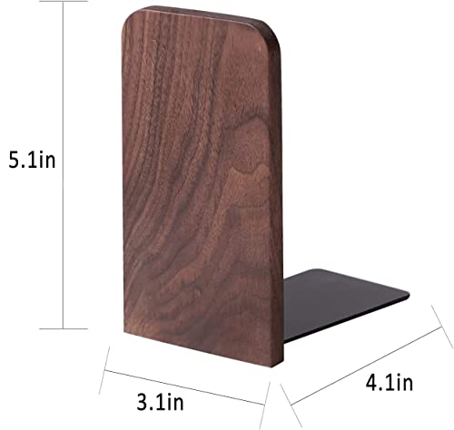 Muso Wood Book Ends for Shelves, Non-Slip Bookends, Heavy Duty Wooden Bookend Support for Books and Movies (Walnut 1 Pair)