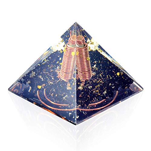 Re-Balancing Orgone Pyramid - Black Tourmaline Healing Crystals and Stones Pyramid - Gold Foil Copper Coil Soothes Panic Attacks Orgonite Pyramid - By Orgonite Crystal