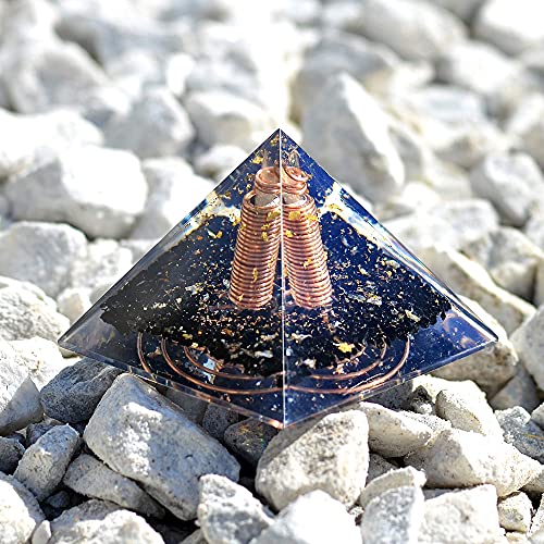 Re-Balancing Orgone Pyramid - Black Tourmaline Healing Crystals and Stones Pyramid - Gold Foil Copper Coil Soothes Panic Attacks Orgonite Pyramid - By Orgonite Crystal