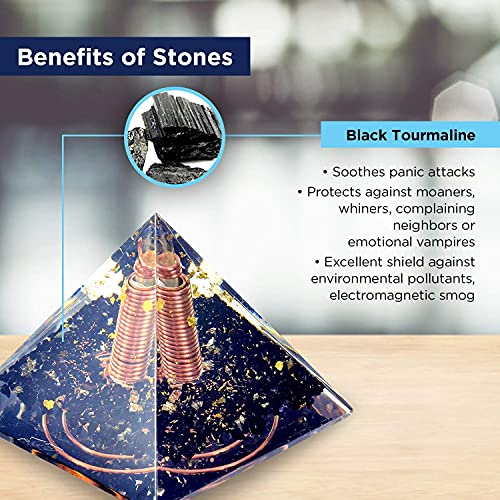 Re-Balancing Orgone Pyramid - Black Tourmaline Healing Crystals and Stones Pyramid - Gold Foil Copper Coil Soothes Panic Attacks Orgonite Pyramid - By Orgonite Crystal