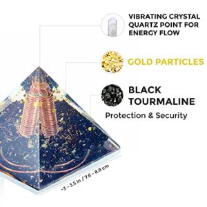 Re-Balancing Orgone Pyramid - Black Tourmaline Healing Crystals and Stones Pyramid - Gold Foil Copper Coil Soothes Panic Attacks Orgonite Pyramid - By Orgonite Crystal