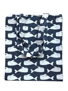 chezi women’s cute whale cotton canvas tote shoulderbag shopping bag blue (zip)