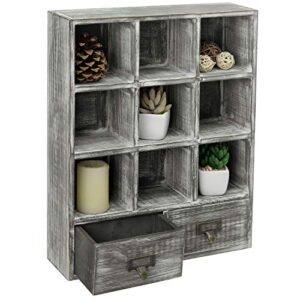 mygift wall-mounted wood shadow box shelf – graywashed wooden table top display organizer with 2 pull out drawers