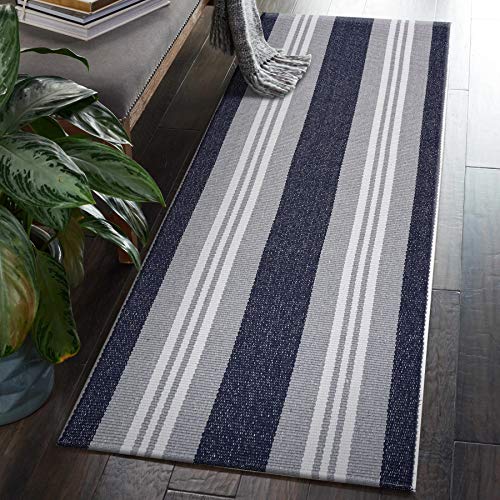 Lr Home Coastal Striped Reversible Runner Area Rug, 2'0"" x 6'0"", Ivory/Indigo/Navy (LR04706-IGF2060)