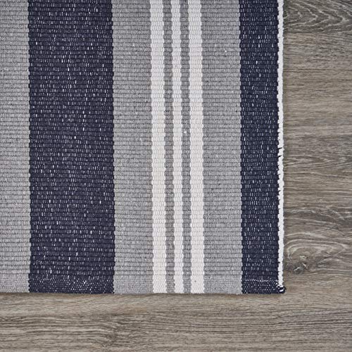 Lr Home Coastal Striped Reversible Runner Area Rug, 2'0"" x 6'0"", Ivory/Indigo/Navy (LR04706-IGF2060)