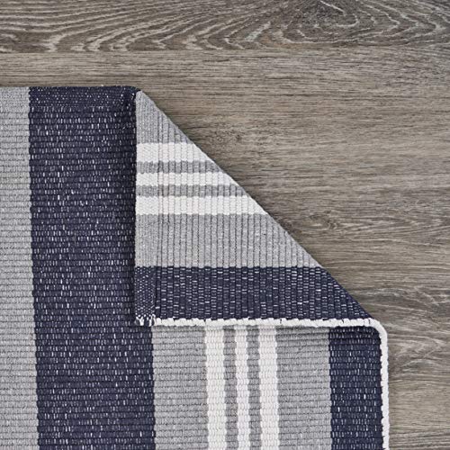 Lr Home Coastal Striped Reversible Runner Area Rug, 2'0"" x 6'0"", Ivory/Indigo/Navy (LR04706-IGF2060)