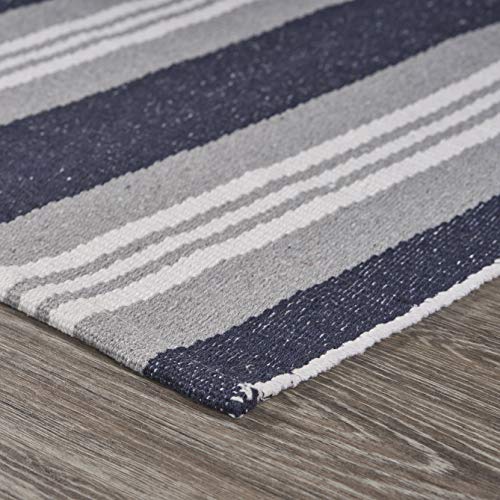 Lr Home Coastal Striped Reversible Runner Area Rug, 2'0"" x 6'0"", Ivory/Indigo/Navy (LR04706-IGF2060)