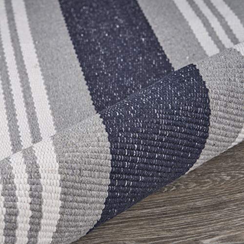 Lr Home Coastal Striped Reversible Runner Area Rug, 2'0"" x 6'0"", Ivory/Indigo/Navy (LR04706-IGF2060)