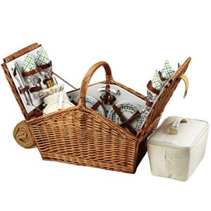 picnic at ascot picnic basket, 23″ wide x 15.5″ deep x 9.25″ high, wicker with gazebo plates/napkins