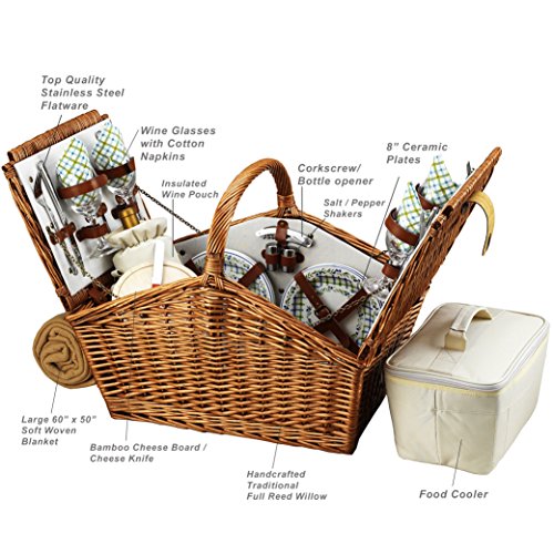 Picnic at Ascot Picnic Basket, 23" wide x 15.5" deep x 9.25" high, Wicker with Gazebo Plates/Napkins