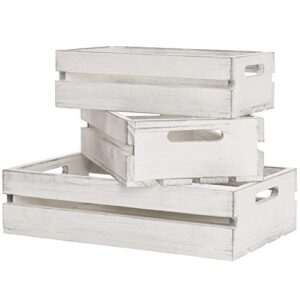 mygift 16 x 10 inch vintage whitewashed wood nesting storage crates with handles, set of 3