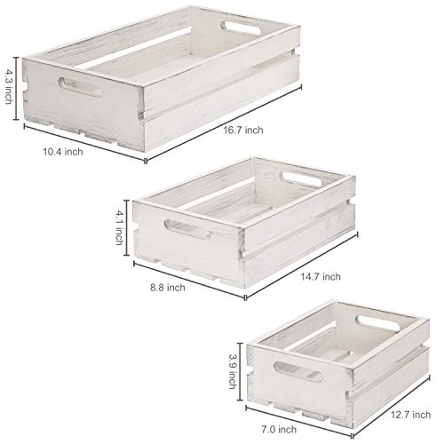 MyGift 16 x 10 Inch Vintage Whitewashed Wood Nesting Storage Crates with Handles, Set of 3