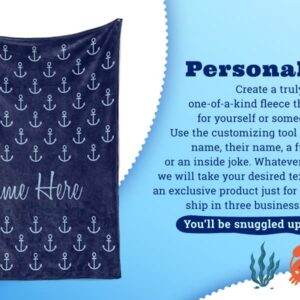 Personalized Fleece Blanket - Custom Throw Blankets for Adults Men Women Kids - Nautical Theme Navy Blue Anchor (Baby/Pet 30"x40")