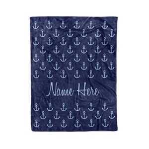 Personalized Fleece Blanket - Custom Throw Blankets for Adults Men Women Kids - Nautical Theme Navy Blue Anchor (Baby/Pet 30"x40")