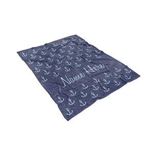 Personalized Fleece Blanket - Custom Throw Blankets for Adults Men Women Kids - Nautical Theme Navy Blue Anchor (Baby/Pet 30"x40")