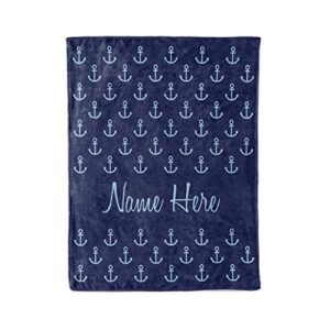 Personalized Fleece Blanket - Custom Throw Blankets for Adults Men Women Kids - Nautical Theme Navy Blue Anchor (Baby/Pet 30"x40")