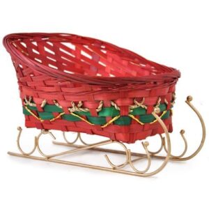 the lucky clover trading holiday bamboo sleigh large basket, red