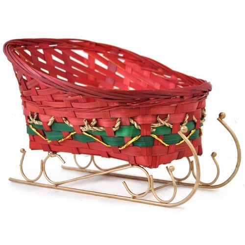 The Lucky Clover Trading Holiday Bamboo Sleigh Large Basket, Red