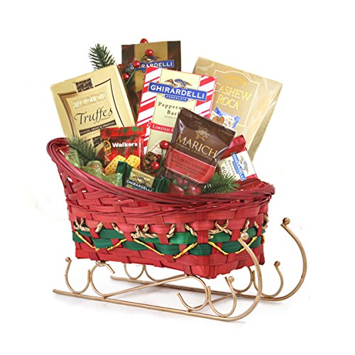 The Lucky Clover Trading Holiday Bamboo Sleigh Large Basket, Red